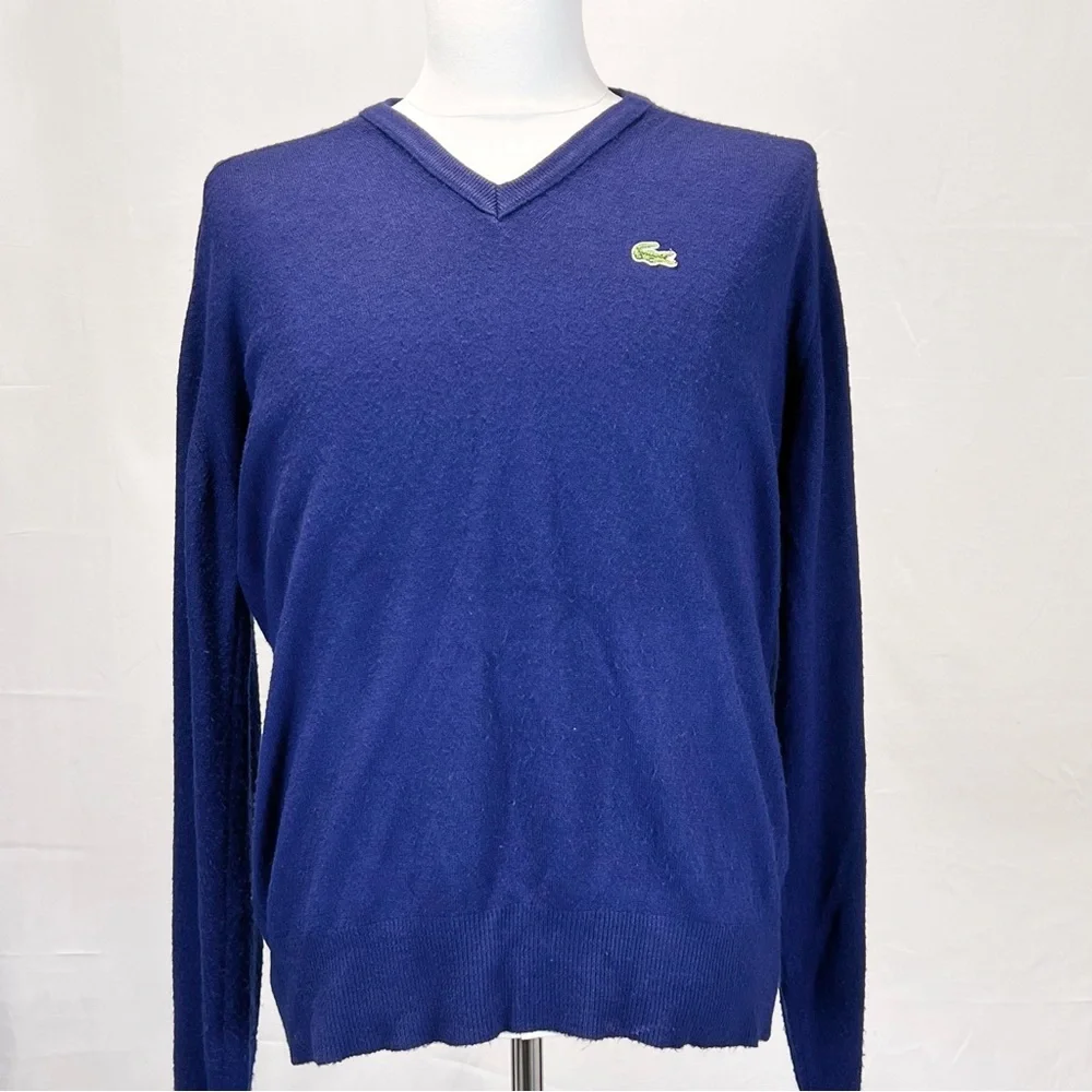 VINTAGE 60s Lacoste Izod knit sweater tennis vneck navy alligator crocodile logo